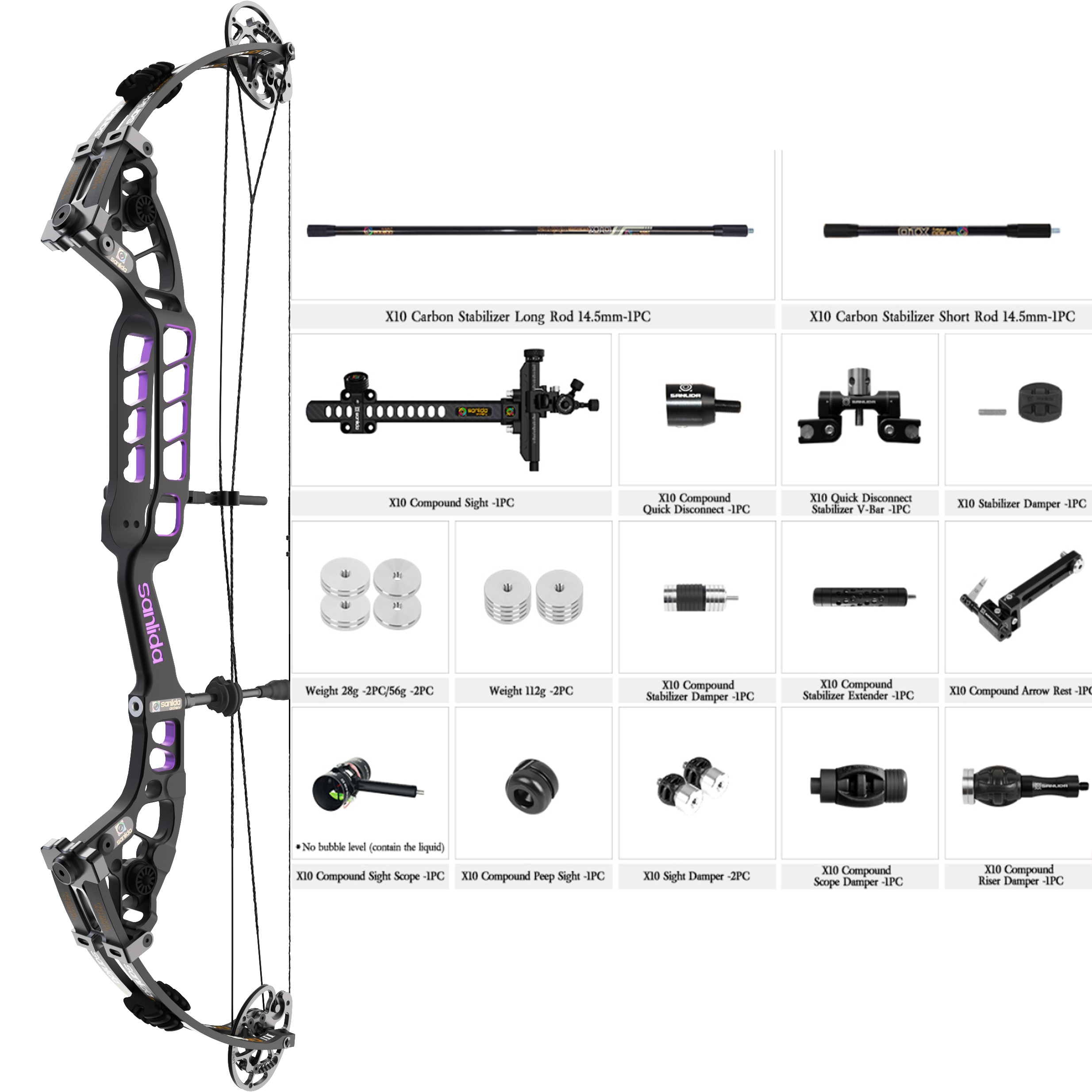 Спортивный блочный лук Sanlida Hero X10 III ver 3.0 37" KIT Черно-Пурпурный 40-50 фунтов 24,5-27 