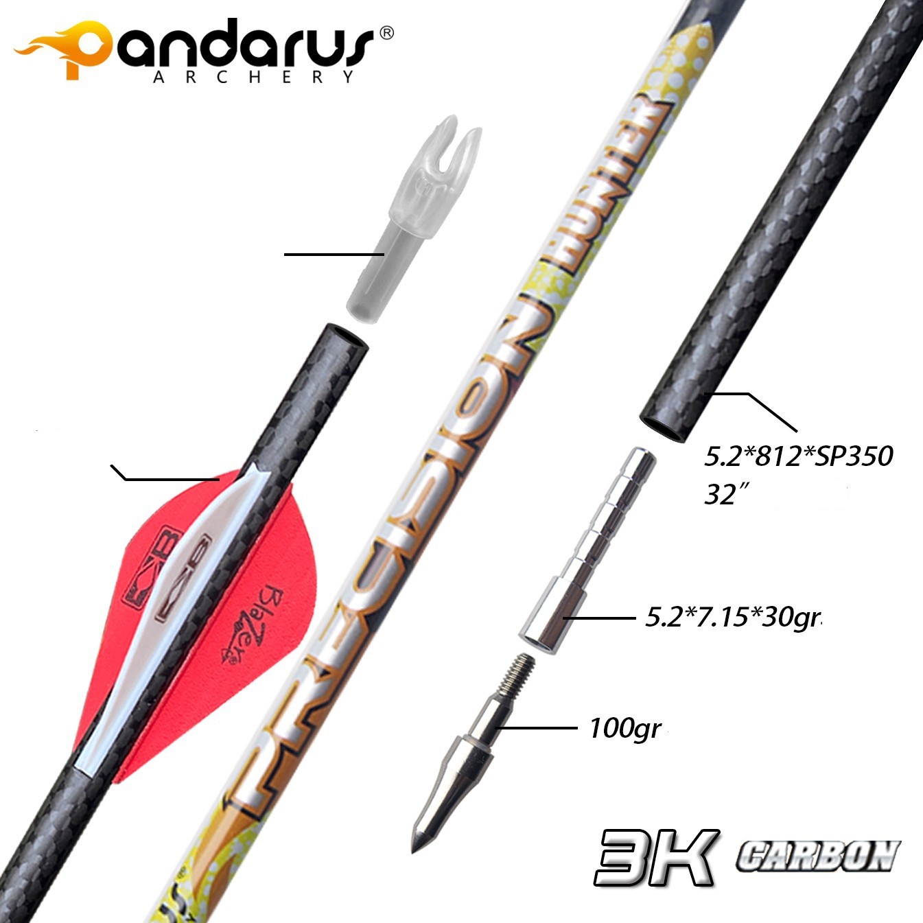 Стрела лучная карбоновая Pandarus Precision 3K Hunter